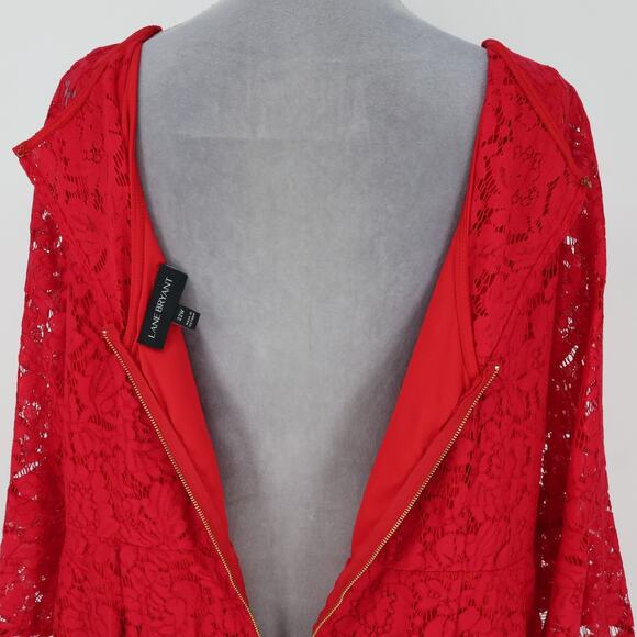 Lane Bryant Dress Plus Size 22W Red Lace Lined Zipper Bell Sleeve Party Cocktail - Picture 11 of 14